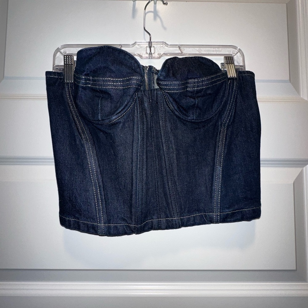 Zara Women's Dark Blue Denim Bustier Top